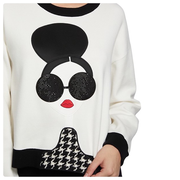 🛍 SOLD- ALICE + OLIVIA Gleeson Stace Face Pullover Sweater - Picture 11 of 15